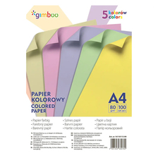 Farebný papier GIMBOO A4, 100 listov, 80 g, 5 pastelových farieb 