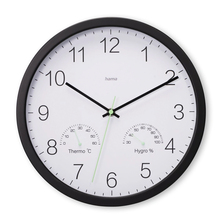 Nástenné hodiny Hama Santorini 30 cm, tichý chod, teplomer/vlhkomer, čierne 185885
