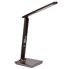 WO45H Led stolová lampa s displejom 9W, hnedá imitácia koža