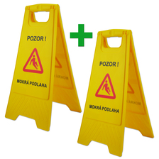 Výstražné žlté tabule 1+1, POZOR MOKRÁ PODLAHA
