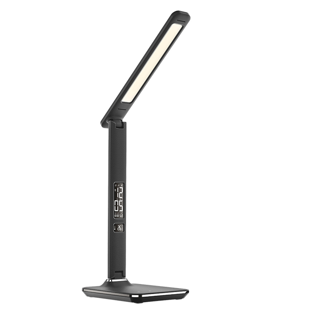 WO45B Led stolová lampa s displejom 9W, čierna imitácia koža