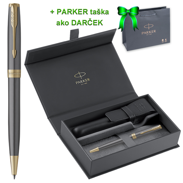 Parker Sonnet šedé lakované pero GT BP, darčeková kazeta s puzdrom