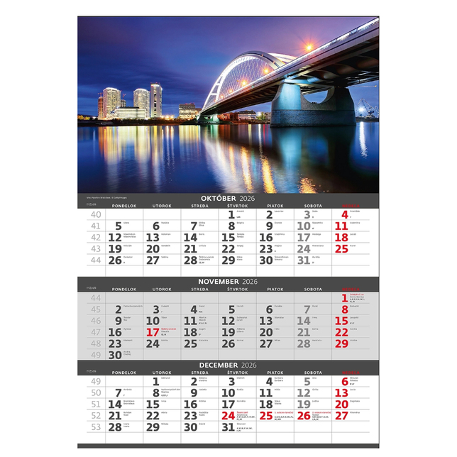 Trojmesačný kalendár nástenný Slovensko 2026, N320-26
