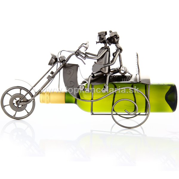 96464 Kovový stojan na víno, motív motorkári