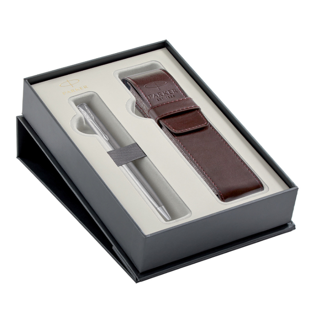 Parker Sonnet Brúsený nerez pero CT BP, darčeková kazeta so zápisníkom