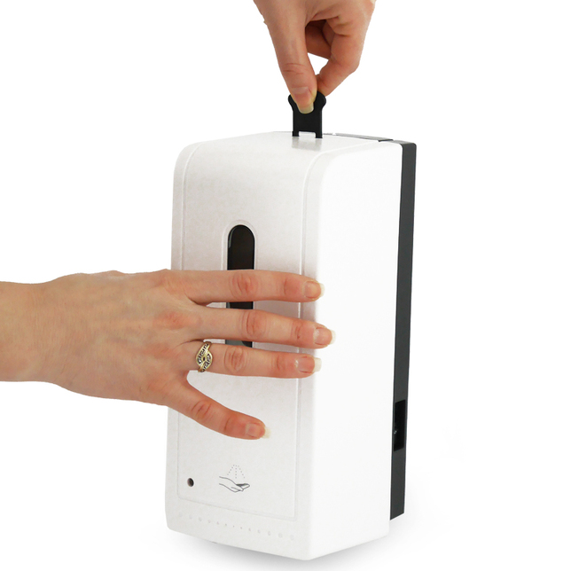 Stojan s dávkovačom na dezinfekciu rúk s poličkou