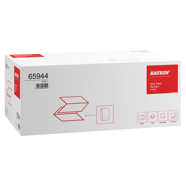 65944 Skladané utierky 2 vrst. Katrin Classic ZZ biele 23,2x23 bal.20x150 utierok