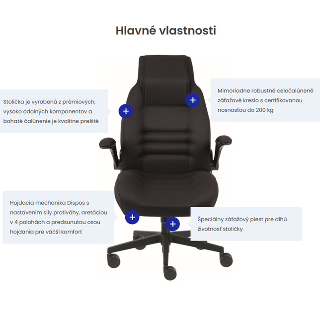 DISPOS záťažové kreslo do 24 hod. prevádzku, čierne, čierny kríž