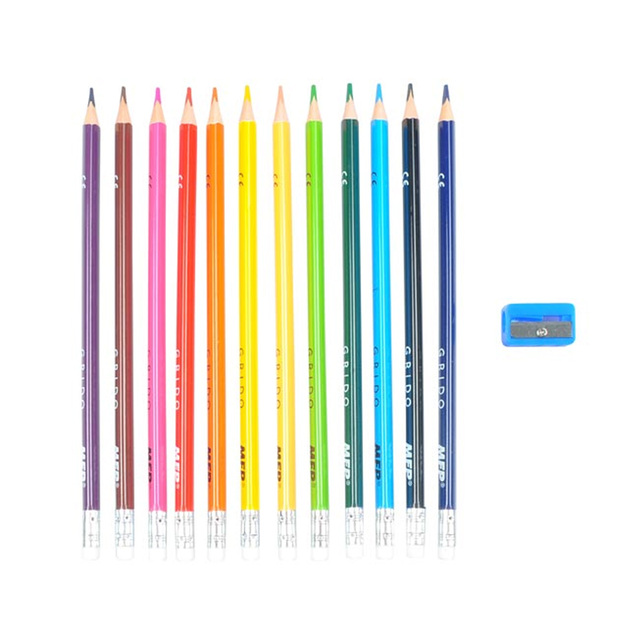 Farebné ceruzky s gumou a orezávačom MFP GRIDO 12ks 6300587