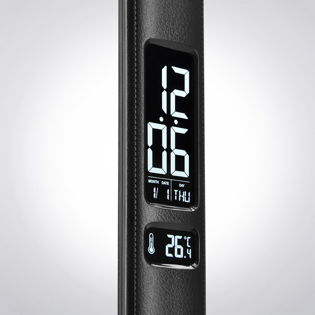 WO45B Led stolová lampa s displejom 9W, čierna imitácia koža