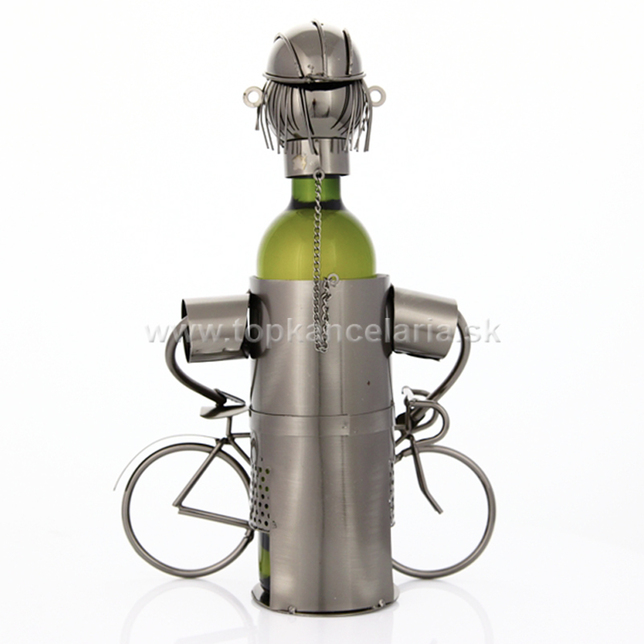 97397 Kovový stojan na víno, motív stojaci cyklista