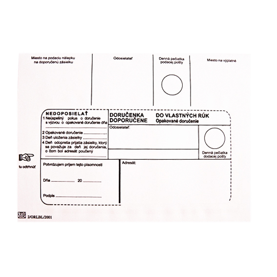 Obálky B6 Doporučene Do vlastmých rúk, Opak.doruč