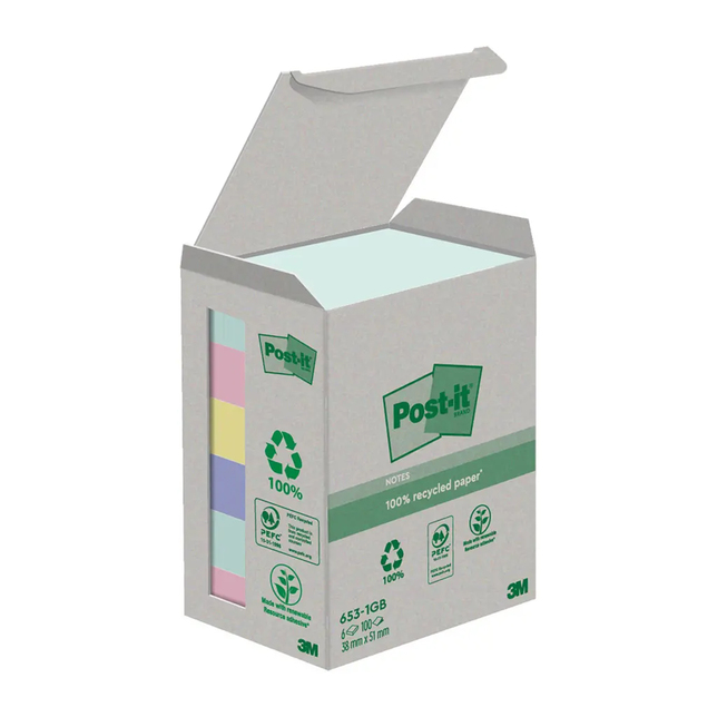 Bločky Post-it recyklované NATURE 38x51mm, 6x 100 lístkov