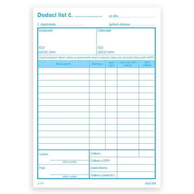 009 Dodací list A5 - samoprepis