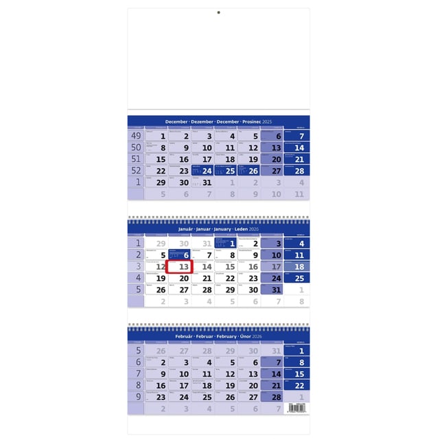 Trojmesačný kalendár modrý so špirálou 2026, N324-26