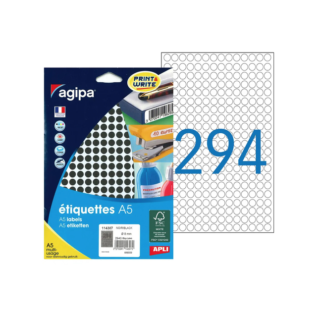 Etikety kruhové 8mm farebné Agipa A5