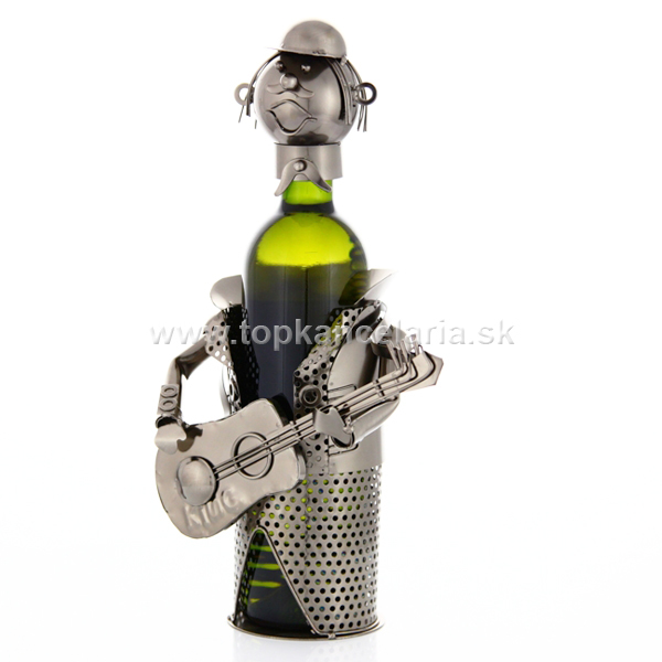 97697 Kovový stojan na víno, motív gitarista