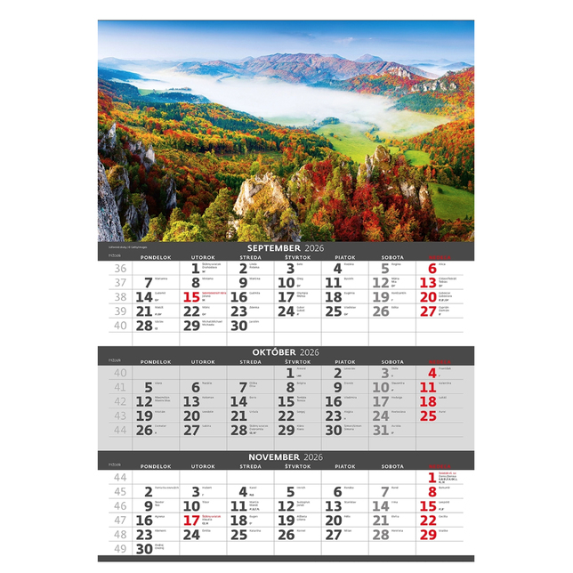 Trojmesačný kalendár nástenný Slovensko 2026, N320-26