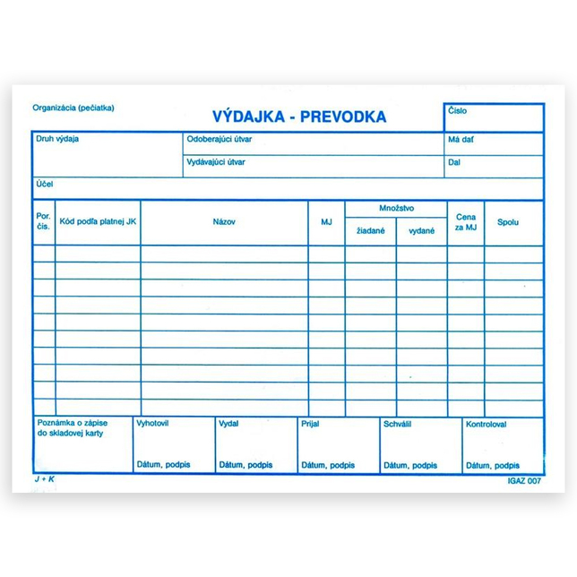 007 Výdajka-prevodka A5 bez DPH-prepis.s podl.