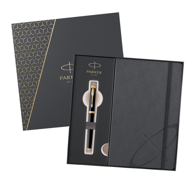 Parker IM čierny roller so zlatým klipom GT RB, darčeková kazeta s puzdrom
