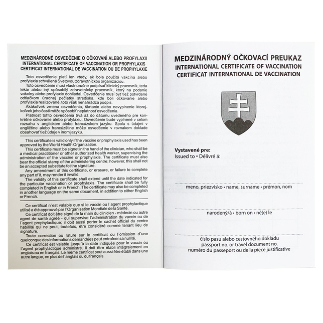 619 Medzinárodný očkovací preukaz