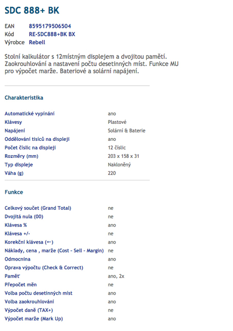 Velká stolová kalkulačka SDC 888
