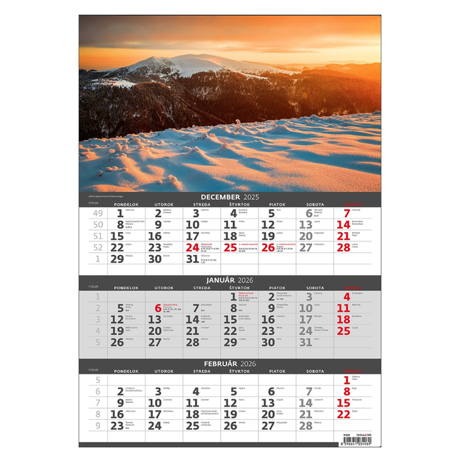 Trojmesačný kalendár nástenný Slovensko 2026, N320-26
