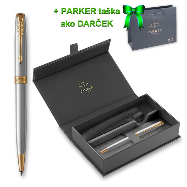 Parker Sonnet brúsený nerez pero GT BP, darčeková kazeta s puzdrom
