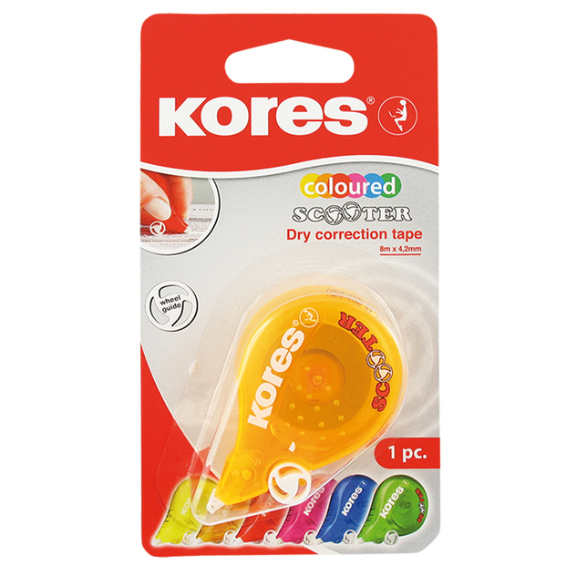 Korekčný strojček Kores Scooter, 4,2 mm x 8 m, mix farieb