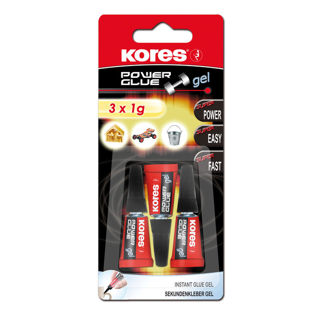 Sekundové lepidlo Kores Power Glue Gel 3×1g