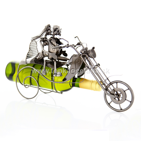 96464 Kovový stojan na víno, motív motorkári