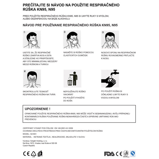 Respiračné rúško bal. 10ks respirátor triedy KN95 ekvivalent FFP2