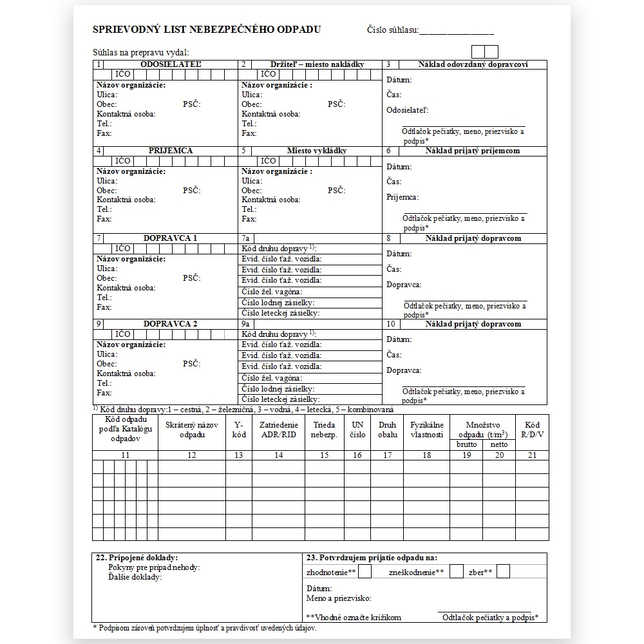 136 Sprievodný list nebezpečných odpadov