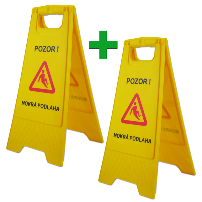 Výstražné žlté tabule 1+1, POZOR MOKRÁ PODLAHA
