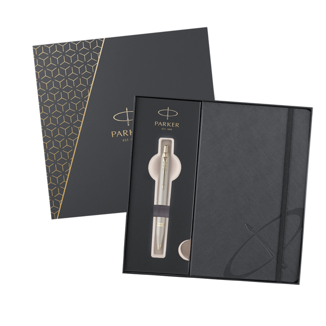 Parker IM Monochrome Champagne GT BP, darčeková kazeta so zápisníkom