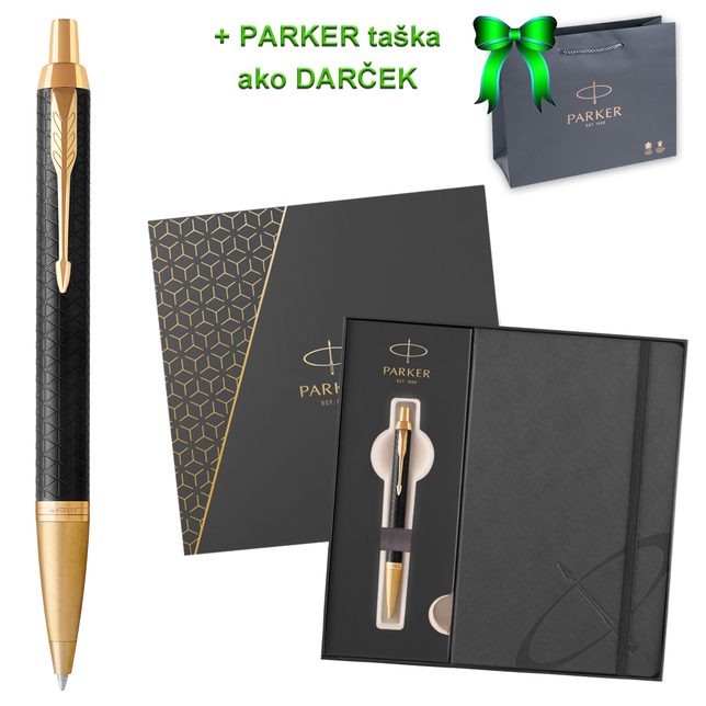 Parker IM Premium čierne rastr. pero GT BP, darčeková kazeta so zápisníkom 