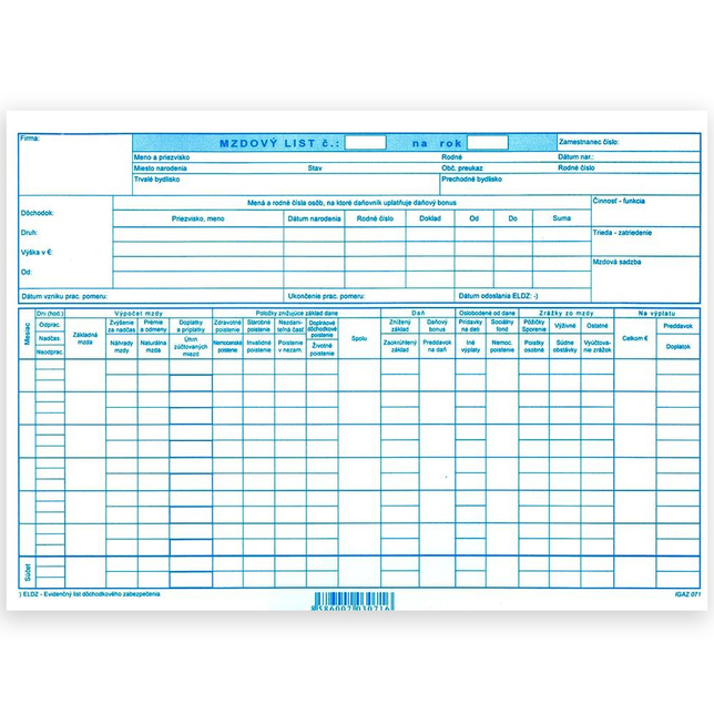 071 Mzdovy list A4 karta