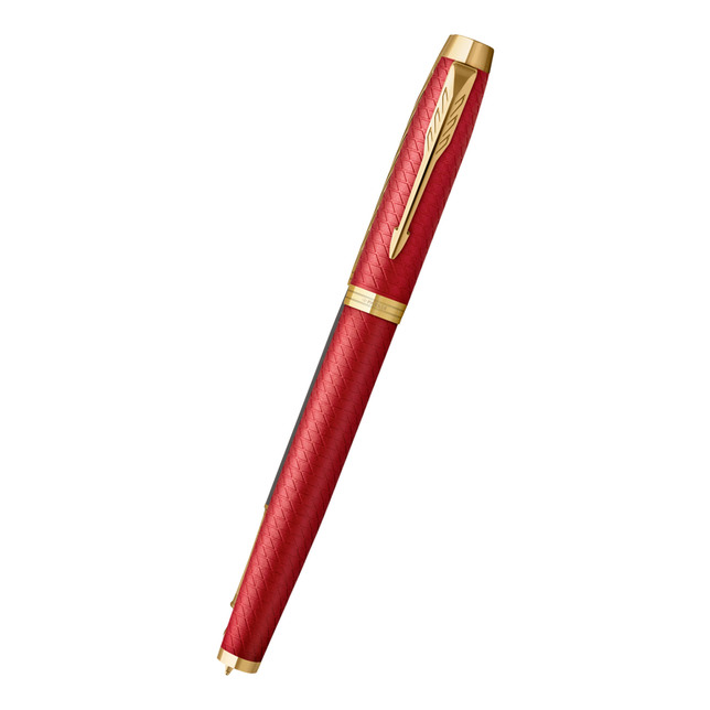 Parker IM Premium červené rastr. plniace pero so zlatým klipom GT FP