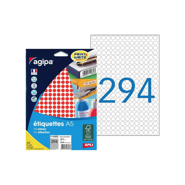 Etikety kruhové 8mm farebné Agipa A5