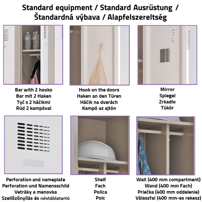 SUM330 kovová šatňová skriňa trojdielna 180 x 90 x 49 cm