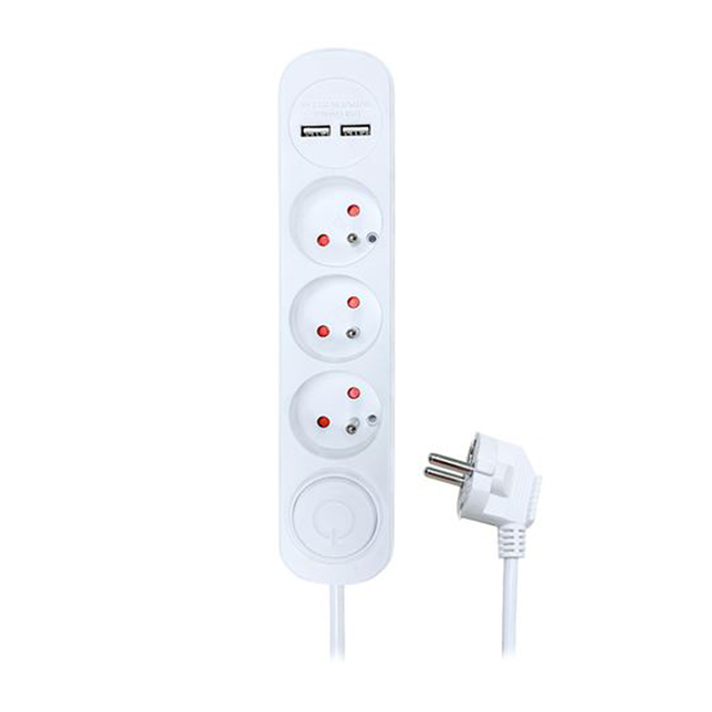 Predlžovací kábel 2m s USB výstupom a nabíjačkou 12W, 3 zásuvky