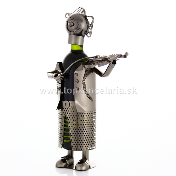 98027 Kovový stojan na víno, motív huslista