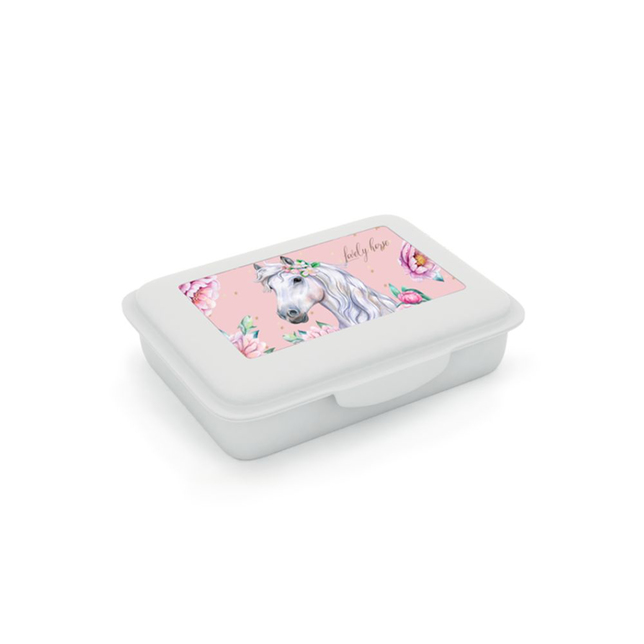 Box na desiatu s priehradkou Prémium zlat. LIGHT kôň romantic