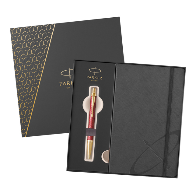 Parker IM Premium červené rastr. pero GT BP v darčekovej kazete so zápisníkom