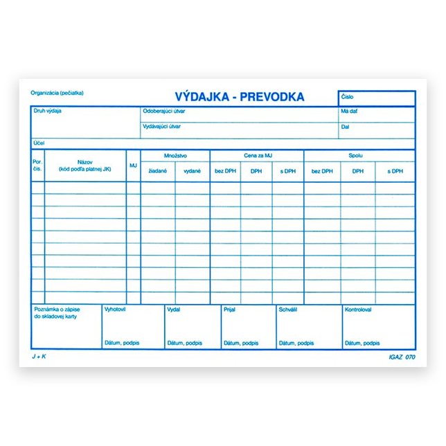 070 Výdajka-prevodka A5 samoprepis s DPH