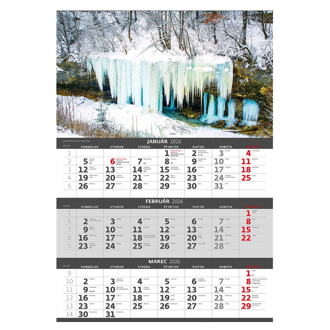 Trojmesačný kalendár nástenný Slovensko 2026, N320-26