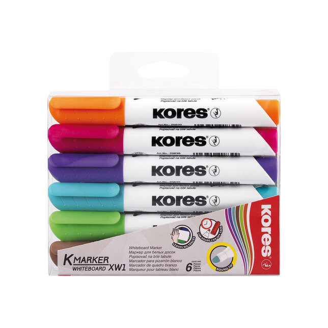 Sada popisovačou na biele tabule Kores 6 farieb