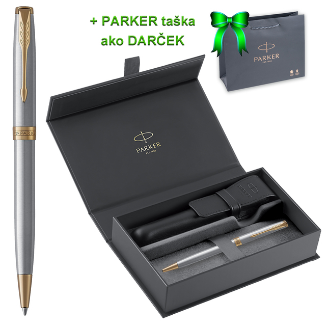 Parker Sonnet brúsený nerez pero GT BP, darčeková kazeta s puzdrom