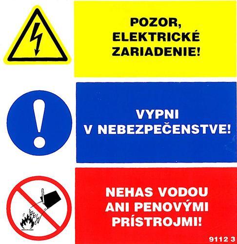 9112 3 S 3T Pozor el.zariadenie,Vypni , Nehas vodou 9,5 x 10cm